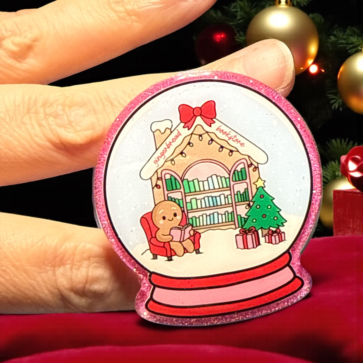 Kindle MagSafe Grip - Christmas Bookstore Snow Globe