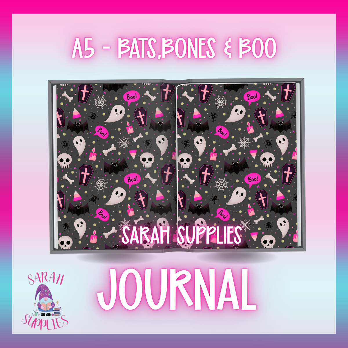 A5 - Bats, Bones & Boo  Sublimation Journal - Refillable - Bookmarked