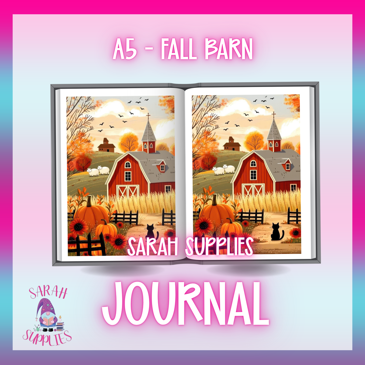 A5 - Fall Barn  Sublimation Journal - Refillable - Bookmarked