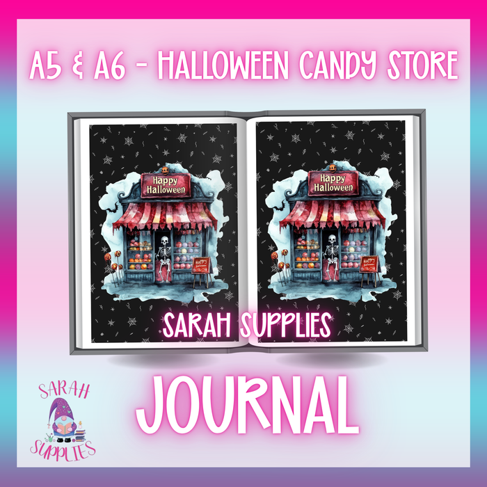 A5 - Halloween Candy Store Sublimation Journal - Refillable - Bookmarked