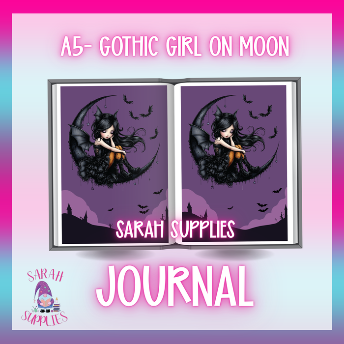 A5 -  Gothic Girl On Moon Sublimation Journal - Refillable - Bookmarked