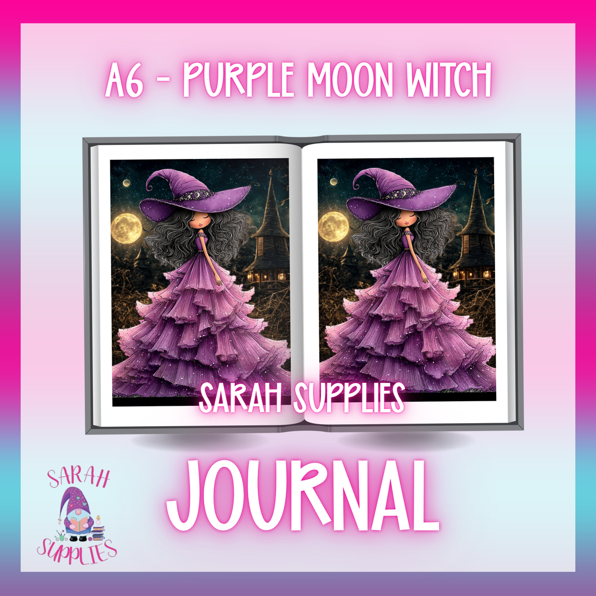 A6 - Purple Moon Witch Sublimation Journal  - Refillable & Bookmarked