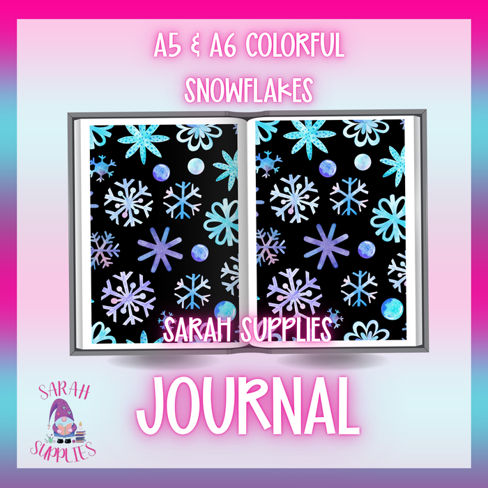 A5 - Colorful Snowflakes Sublimation Journal - Refillable - Bookmarked