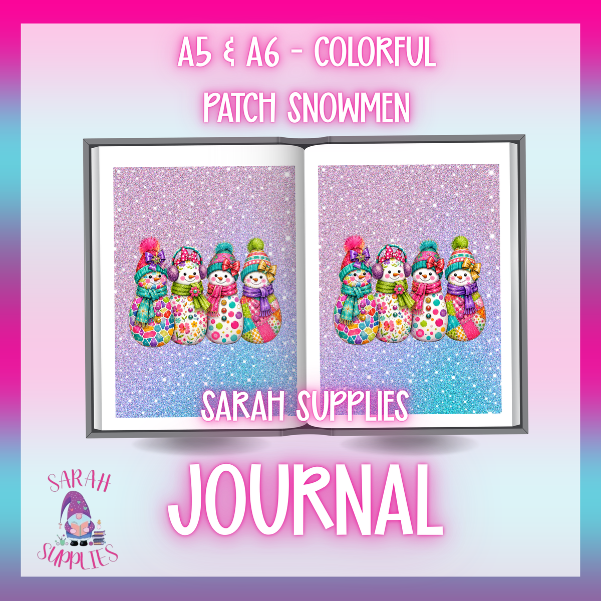 A5 - Colorful Patch Snowmen Sublimation Journal - Refillable - Bookmarked
