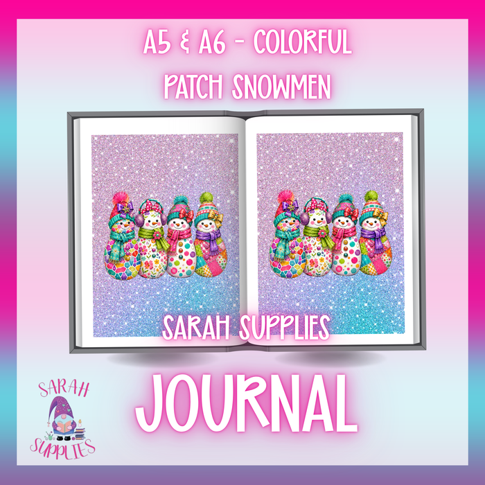 A5 - Colorful Patch Snowmen Sublimation Journal - Refillable - Bookmarked