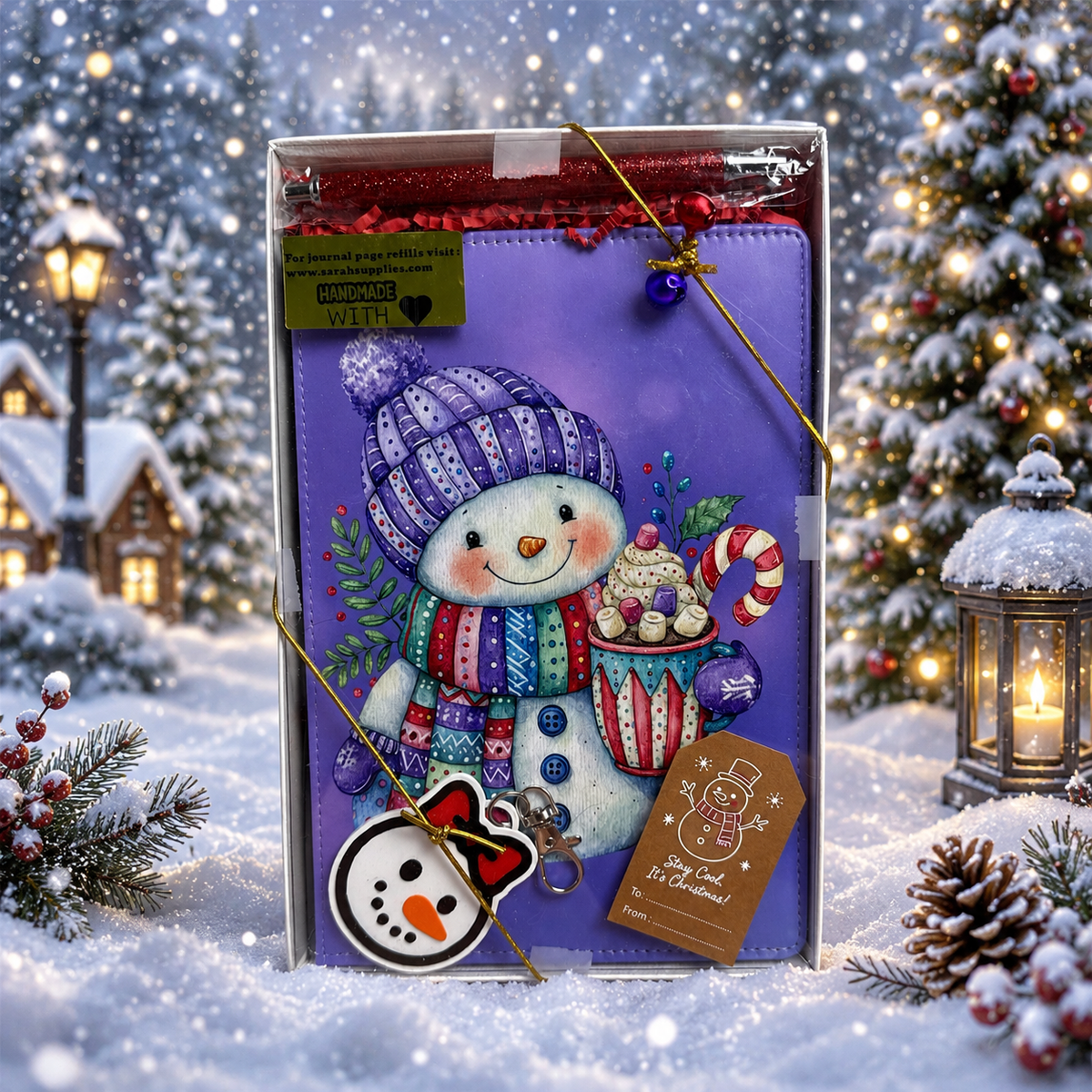 A5 - Purple Snowman Gift Set Sublimation Journal - Refillable - Bookmarked