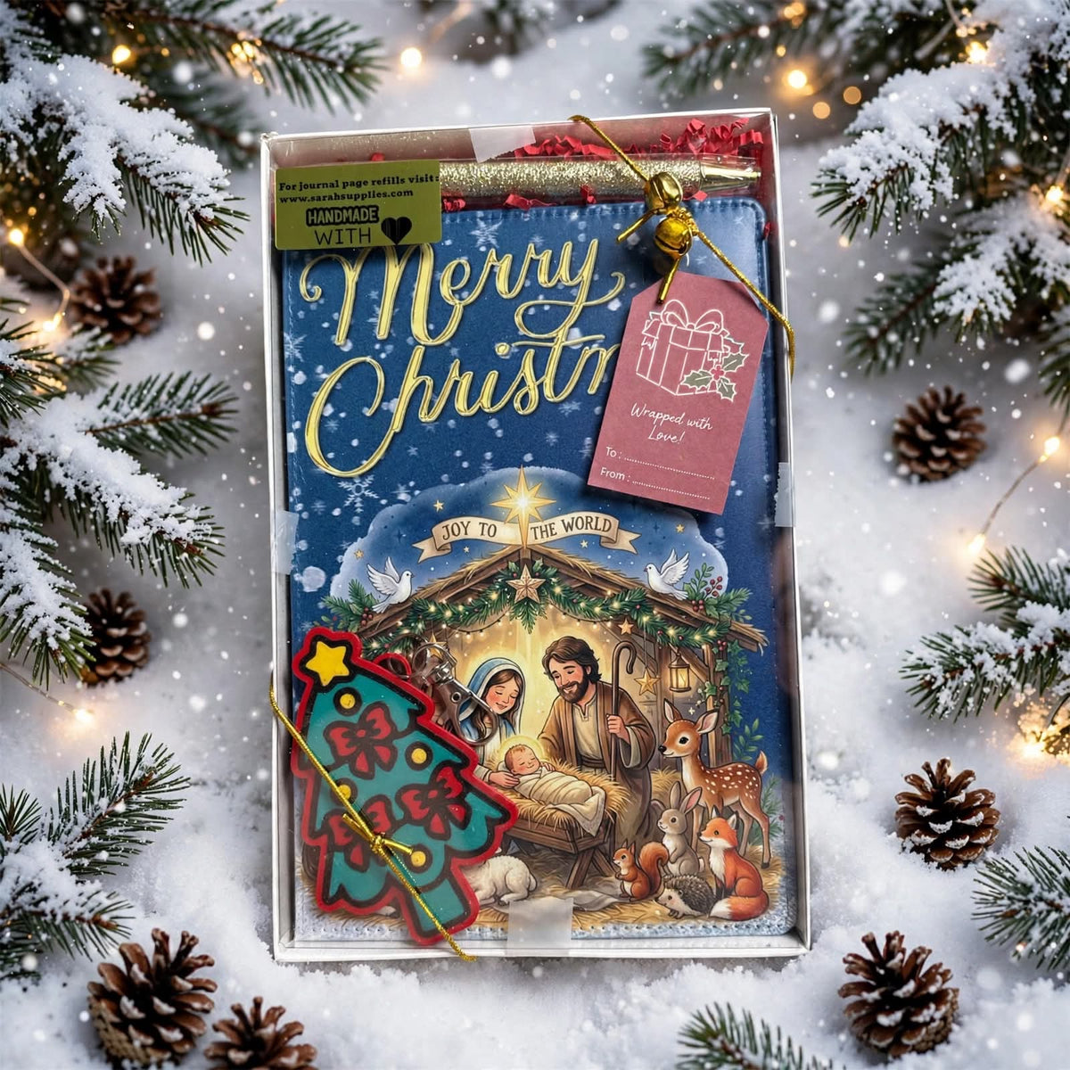 A5 - Merry Christmas Manger Gift Set Sublimation Journal - Refillable - Bookmarked