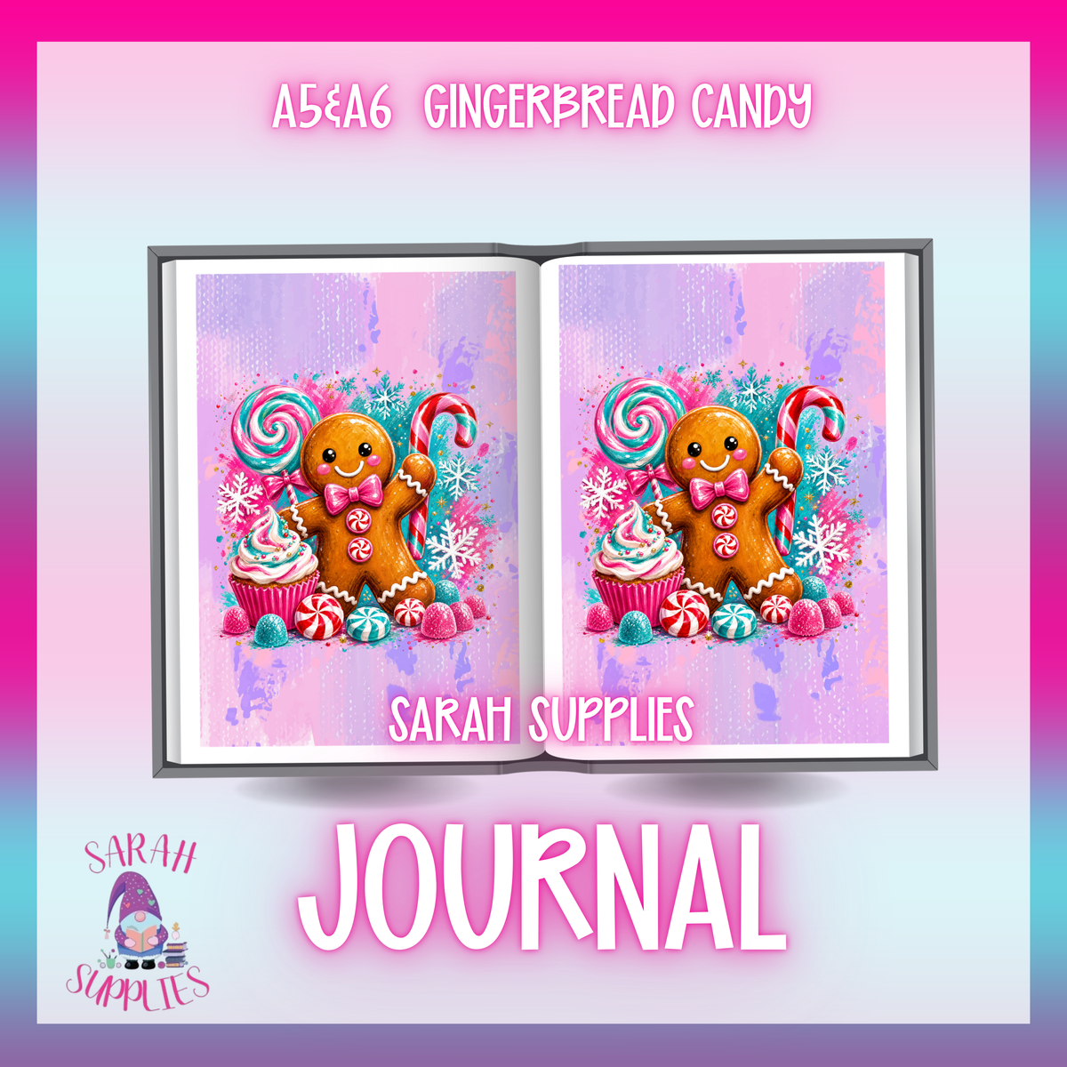 A6 - Gingerbread Candy Sublimation Journal  - Refillable & Bookmarked