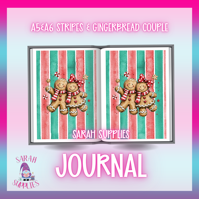 A5 - Stripes Gingerbread Couple Sublimation Journal - Refillable - Bookmarked