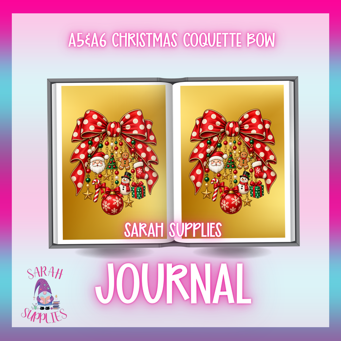 A5 - Christmas Coquette Bow Sublimation Journal - Refillable - Bookmarked