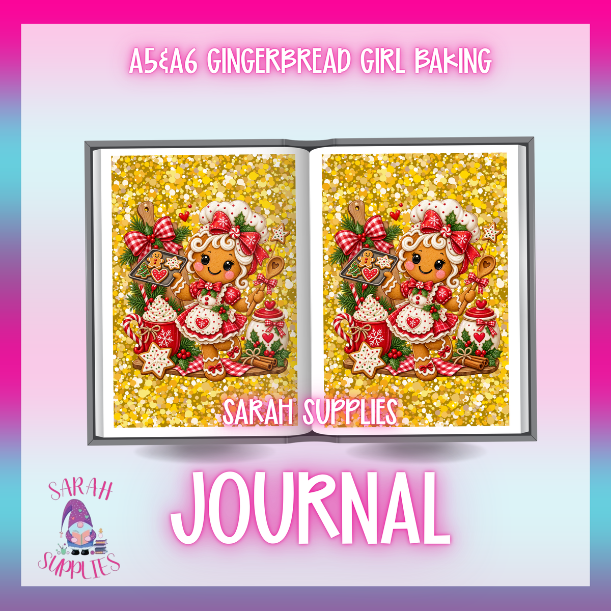 A6 - Gingerbread Girl Baking Sublimation Journal  - Refillable & Bookmarked